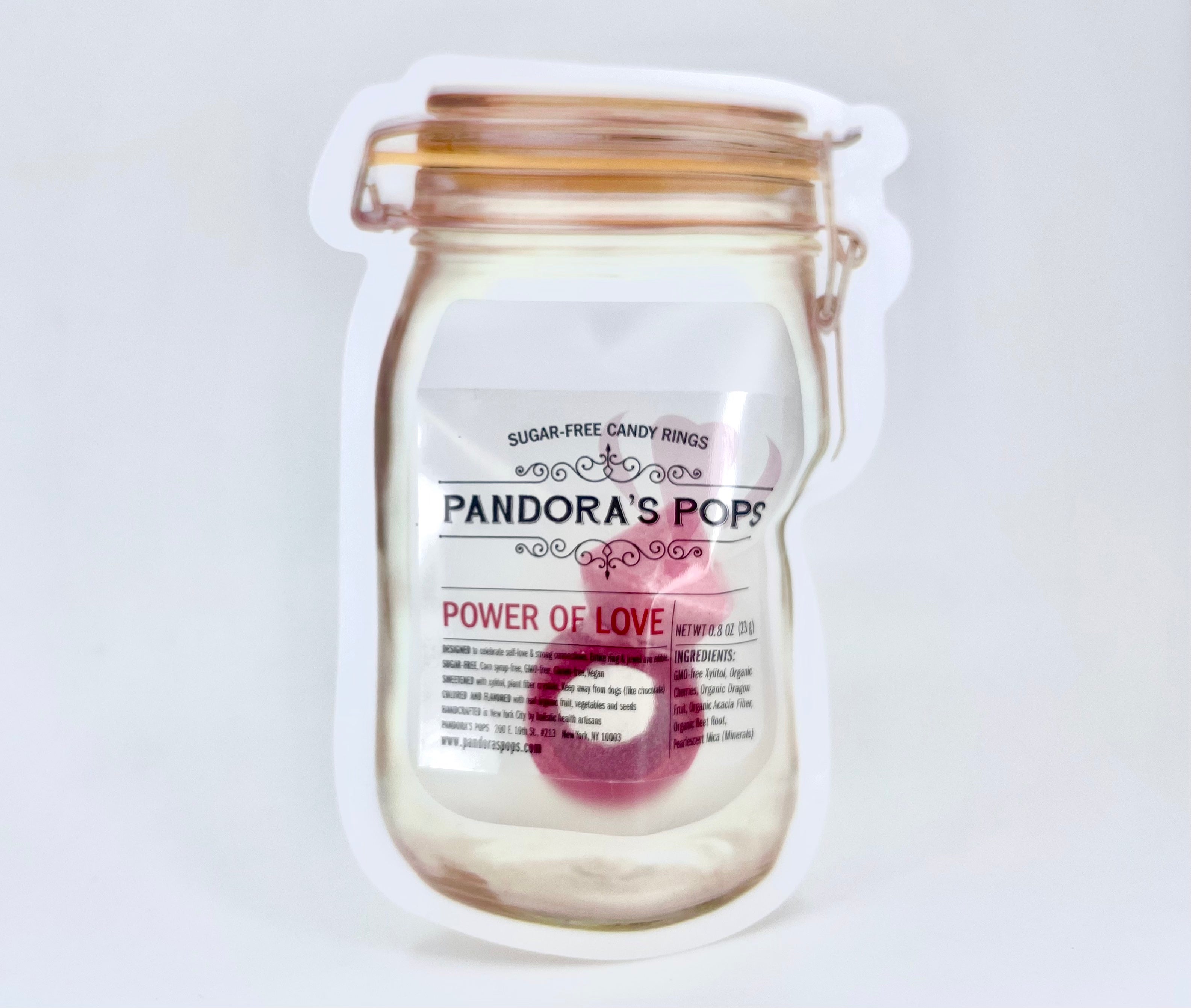 candy ring pops, sugar free all natural Power of Love, fully edible ring and jewel, red and pink